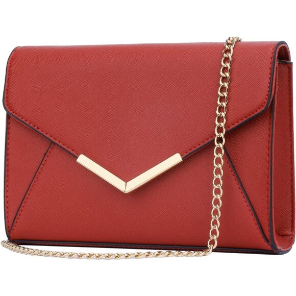 ⚡ Women's Red Leather Elegant Snap Closure Envelope Foldover Clutch Bag - Picture 2 of 7